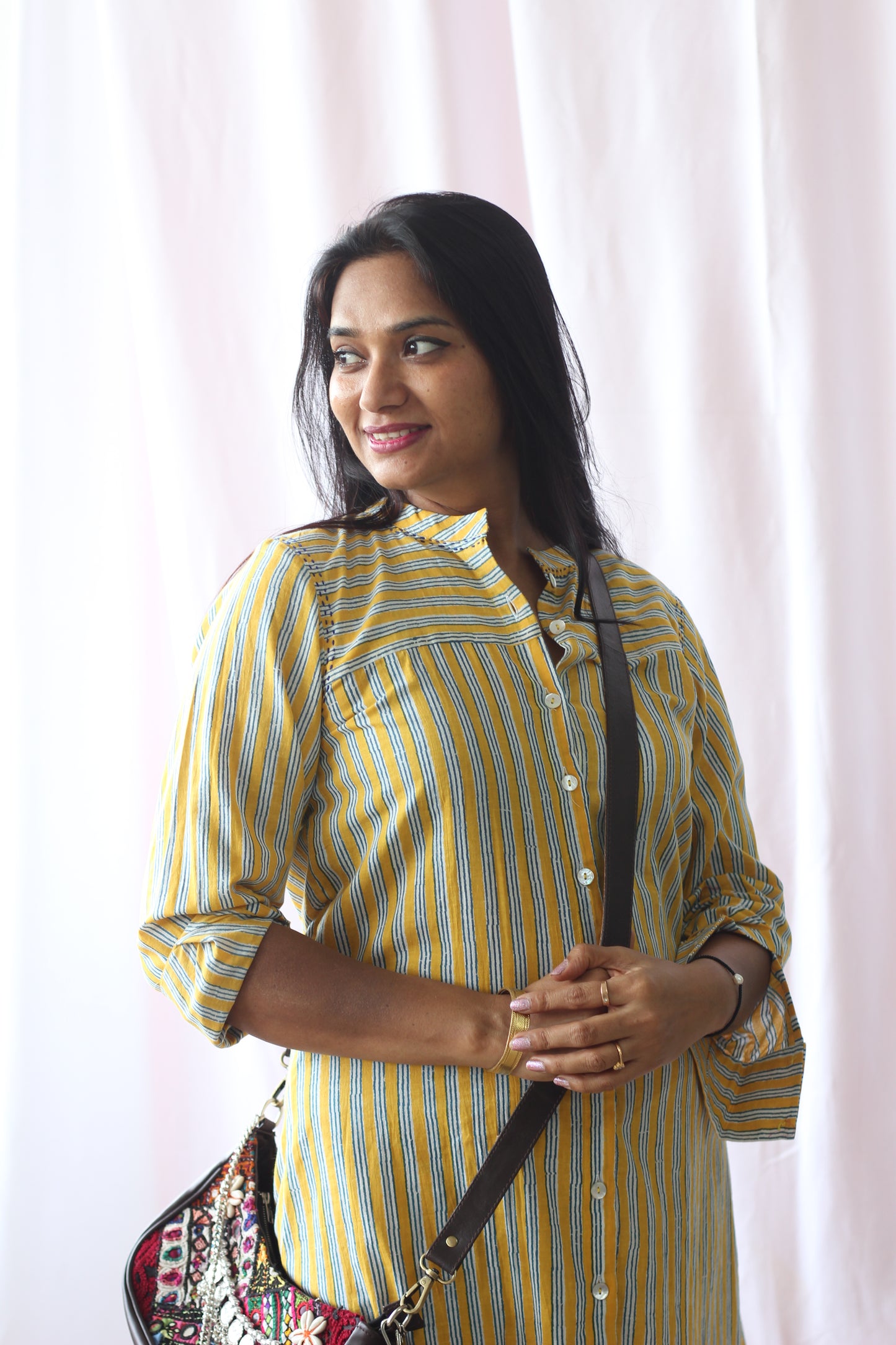 Yellow stripe shirt dress