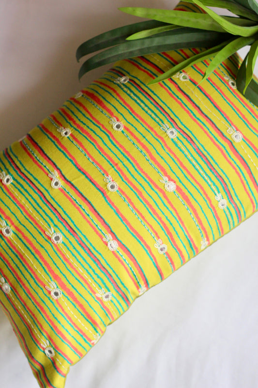 Lime green hand embroidered cushion cover (12"*18")