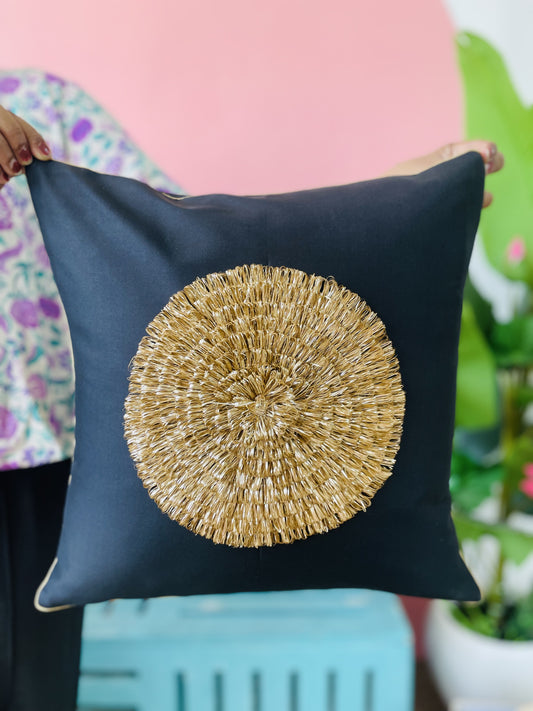 Black Cushion with Gold Center Accent