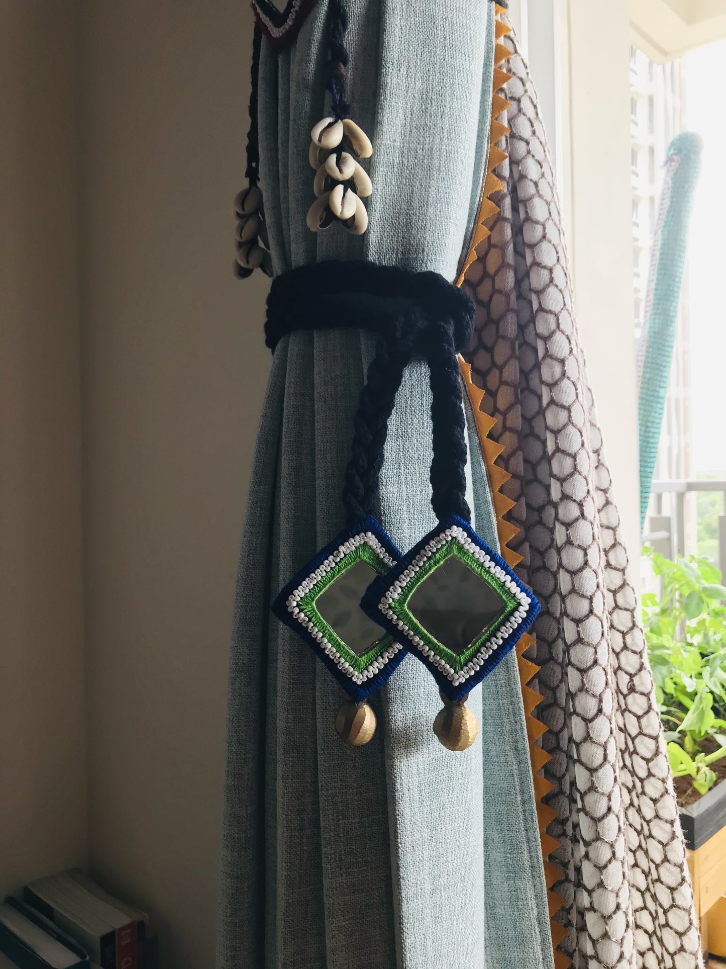 Boho Mirror Curtain Tieback with Shell Accents
