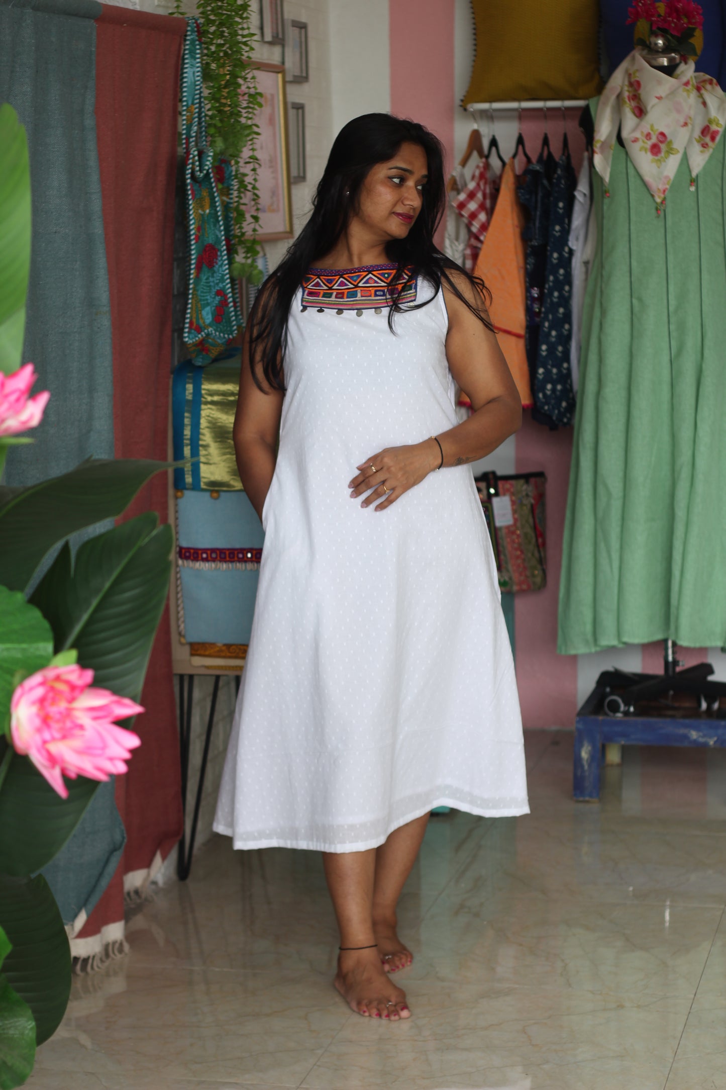 White kutchi work dress