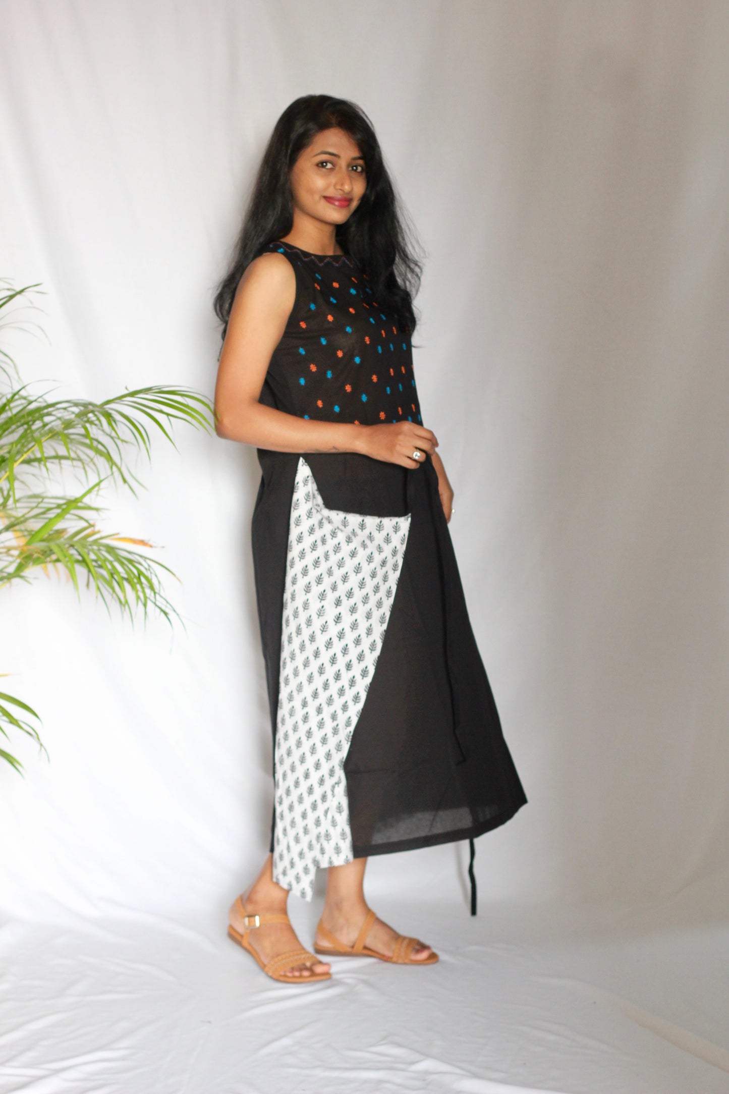 Black and white wrap dress