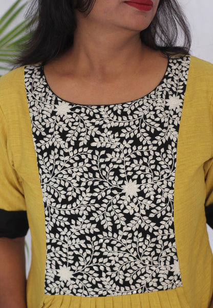 Embroidered Yellow Pleated dress