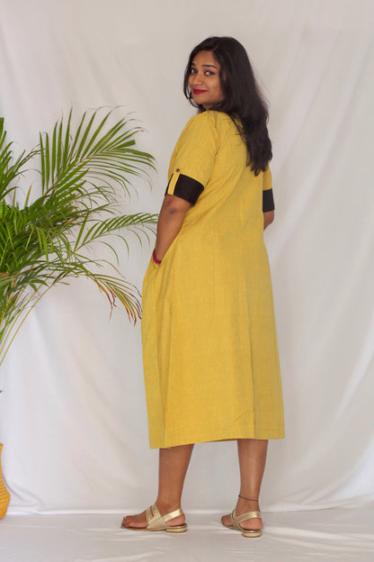 Embroidered Yellow Pleated dress
