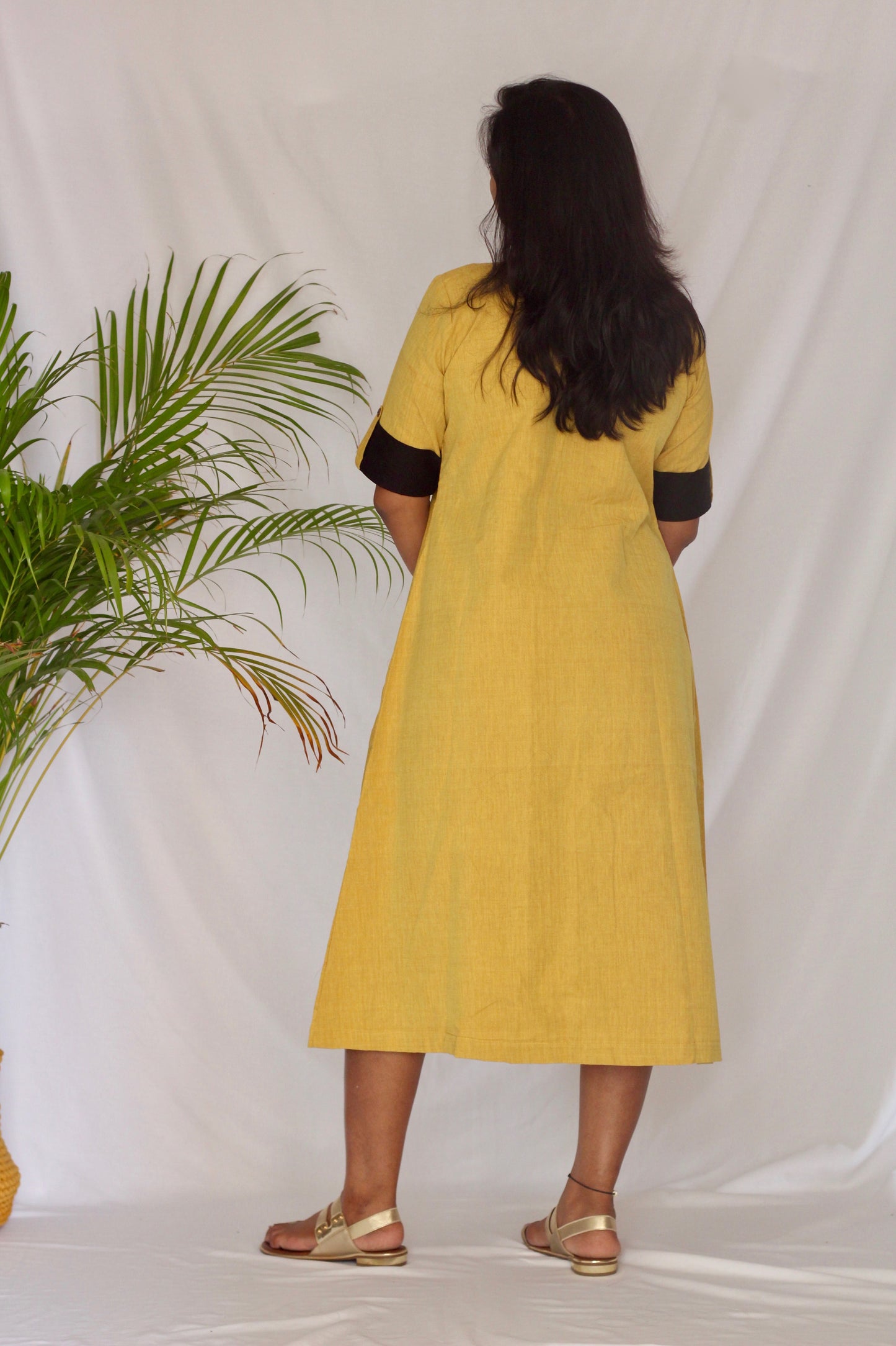 Embroidered Yellow Pleated dress