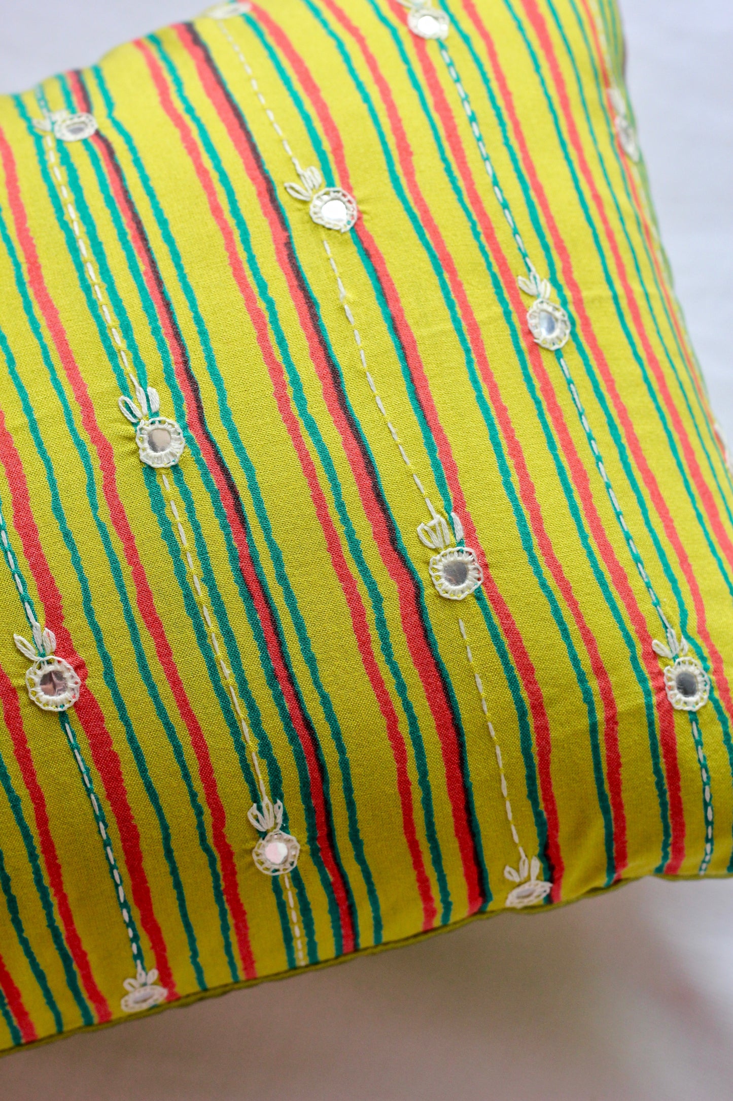 Lime green hand embroidered cushion cover (12"*20")