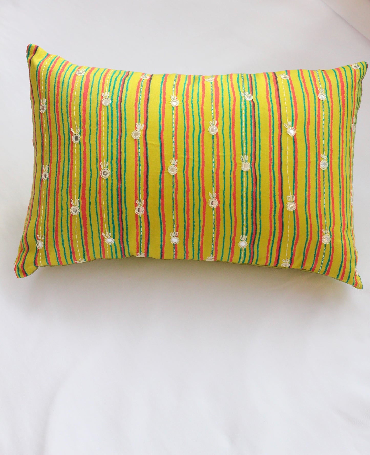 Lime green hand embroidered cushion cover (12"*20")