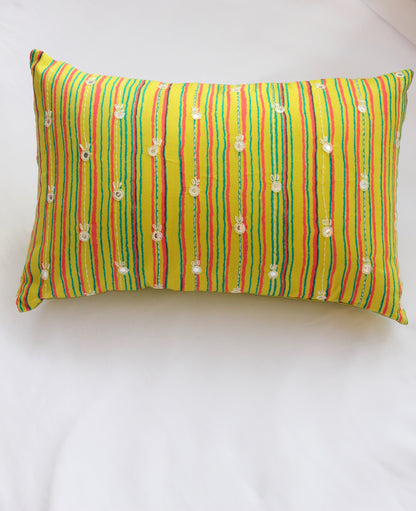 Lime green hand embroidered cushion cover (12"*20")