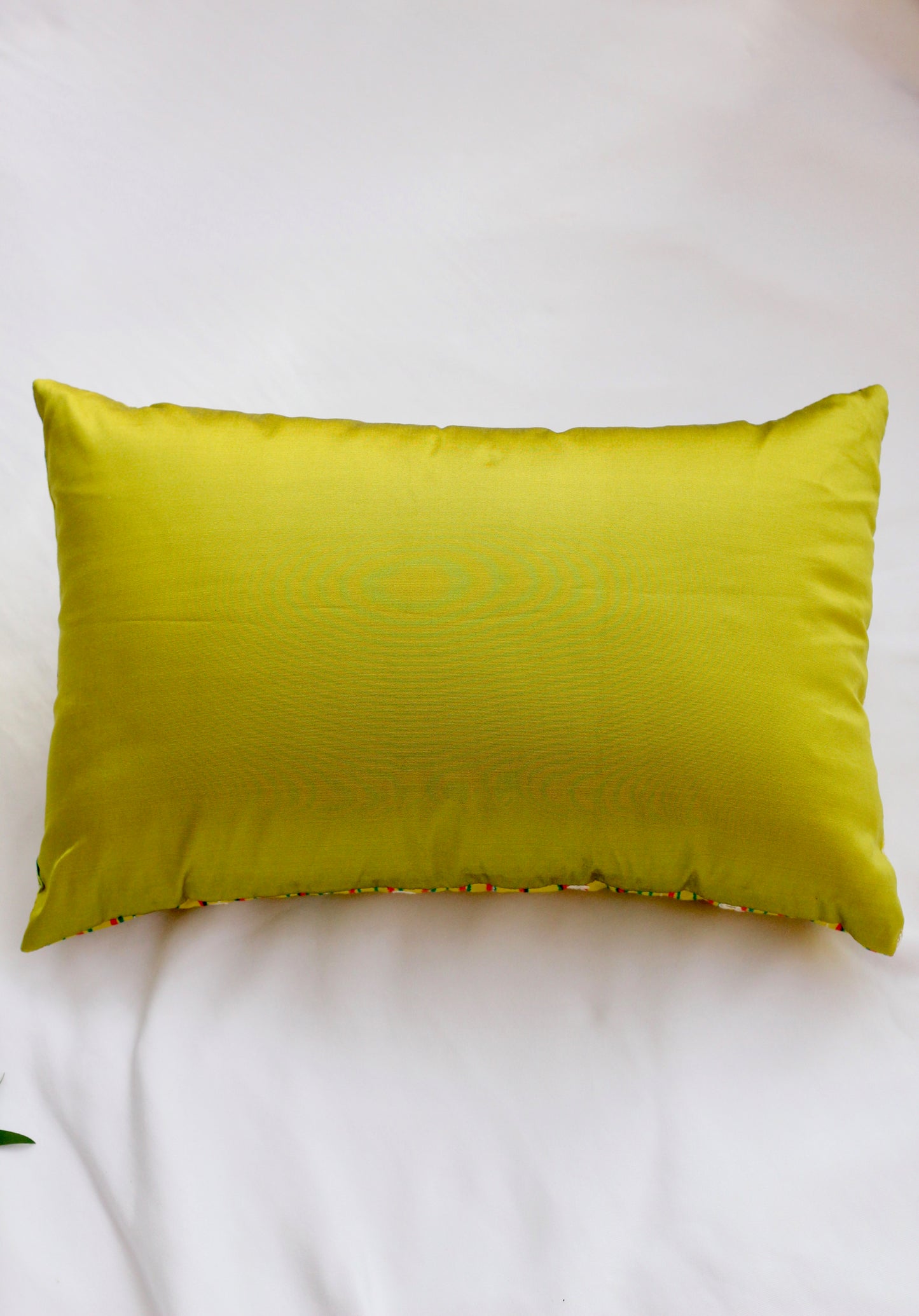 Lime green hand embroidered cushion cover (12"*20")