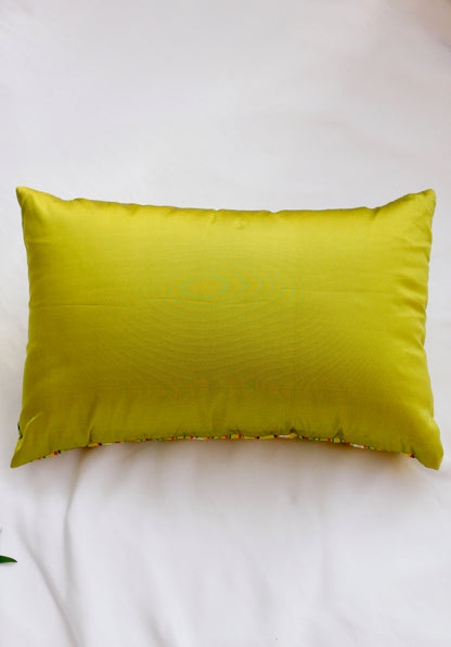 Lime green hand embroidered cushion cover (12"*20")